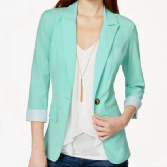 BCX Women’s Mint 3/4 Sleeve Polka Dot Cuff Single Breast Career Blazer- Large - Picture 16 of 16